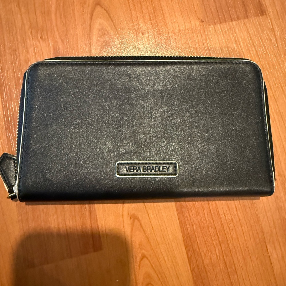 Vera Bradley Black Zip Wallet with Logo Plaque